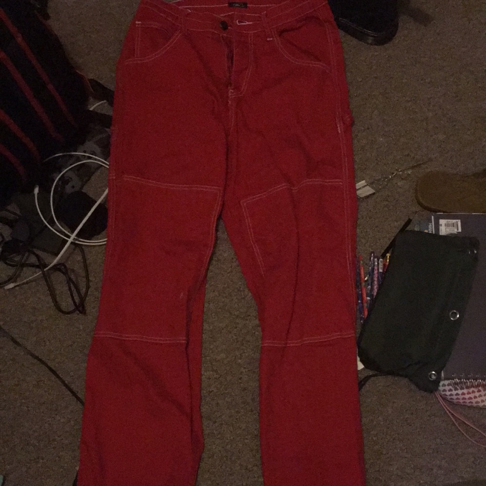 Red High Wasted Wide Jeans